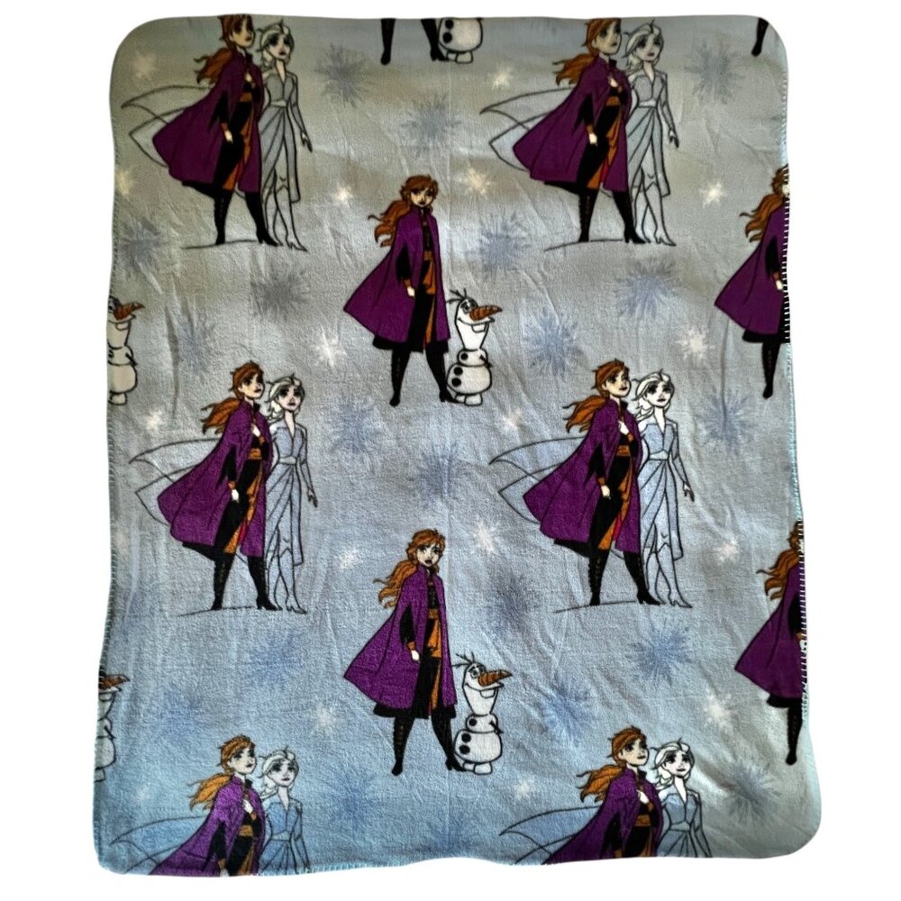Disney Frozen II Childs Blanket 48" X 42" 100% Polyester Blue Anna Elsa & Olaf